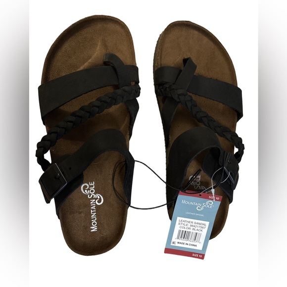 Mountain Sole Black Leather Sandals - Picture 1 of 6